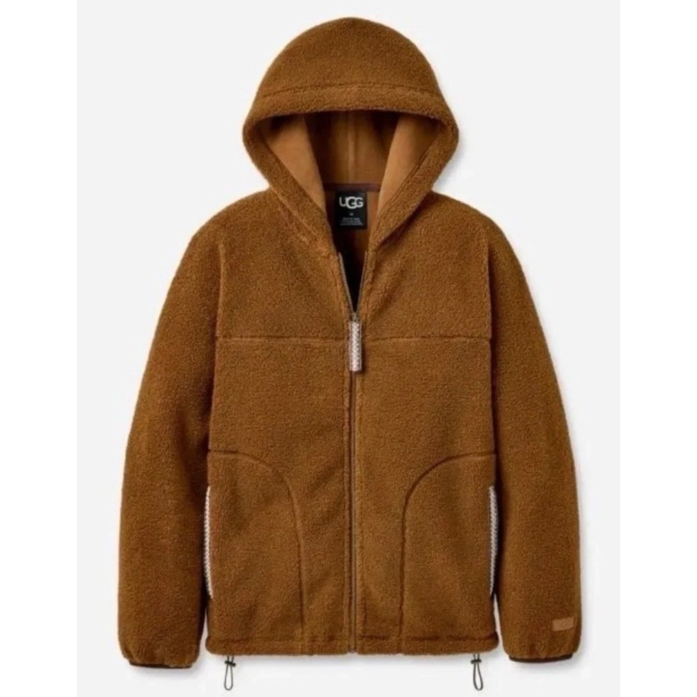 UGG-Braid Full-Zip Hoodie Brown Sherpa Jacket Gorpcore Outdoor Fleece Men's S